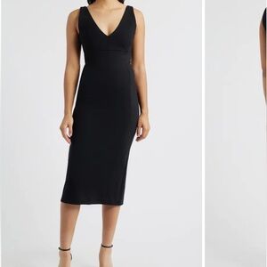 SPANX Black V-Neck Midi Dress